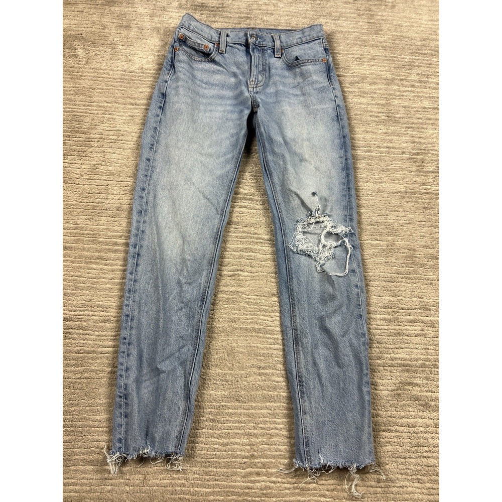 American Eagle Jeans Womens 0 Light Blue 90s Skinny Distressed High Rise Stretch